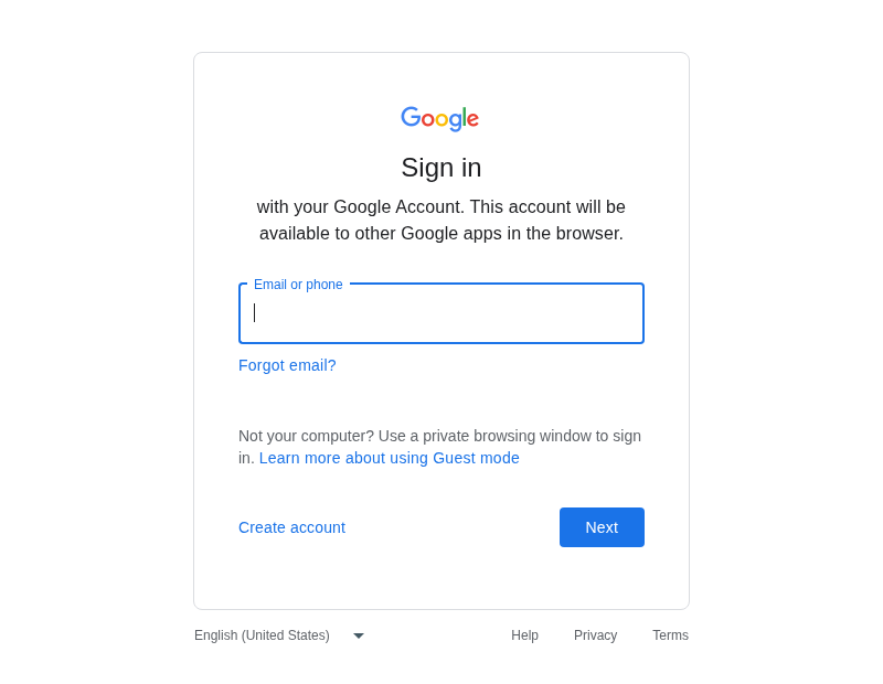 Pantalla de inicio de sesión de Google (captura real)